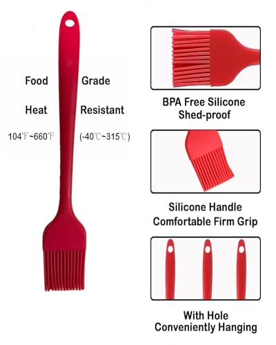 Pastry Brush For Baking,Silicone Basting Brush For Cooking,315°C Heat Resistant Food Brush for Oil & Sauce,Non-Shedding Kitchen Brushes for Butter Bread Meat Egg Wash Cake Baster(3pc Red) - color: Red