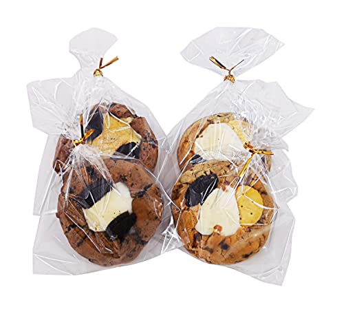 Wowfit 100 CT 5x7 Clear Cellophane Cookie & Treat Bags, 4" Gold Twist Ties - size: 5x7 Inch (Pack of 100)