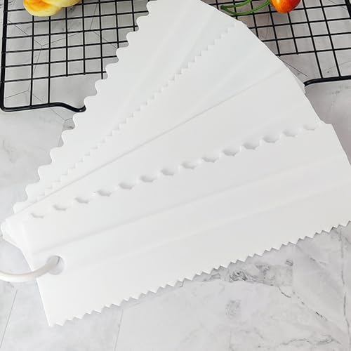 A Set of Cake Scraper 4pcs Plastic Double Sided Icing Smoother Frosting Comb Decorating Polisher Baking Diy Tool Accessories (White) - color: White