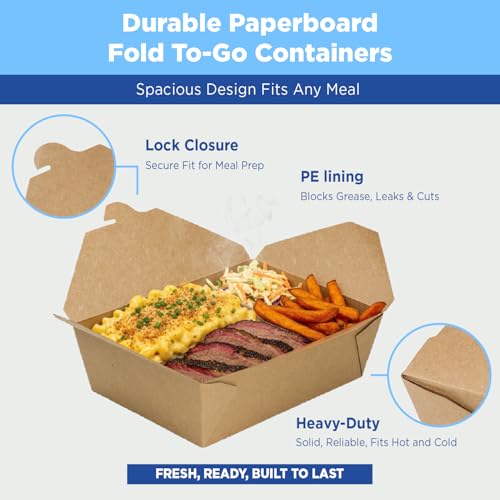 Karat Paper to Go Boxes [76 oz - 200ct] Leak-Resistant, Microwavable, Heavy-Duty Take Out Boxes | Grease Resistant & Stackable | #3 Kraft Brown - color: Kraft, size: 76