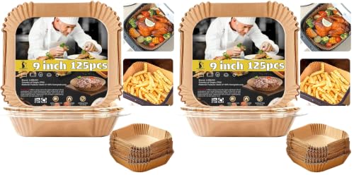 Air Fryer Liners Disposable 9 Inch, 9 inch Air Fryer Liners 125 Pcs Large Square Air Fryer Paper Liners for 5QT 6qt 8QT Air Fryer, Non-stick Parchment Paper for Frying, Baking (Pack of 2) - size: 9" Square 125 pcs (Pack of 2)
