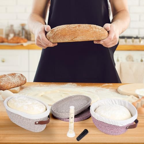 Stackable Cotton Banneton Proofing Basket Set, With Pro Sourdough Aliquot Jar for Rise Tracking – 2 x 10 inch Oval Bread Basket, Sourdough Baking Tools for Artisan Bread Makers