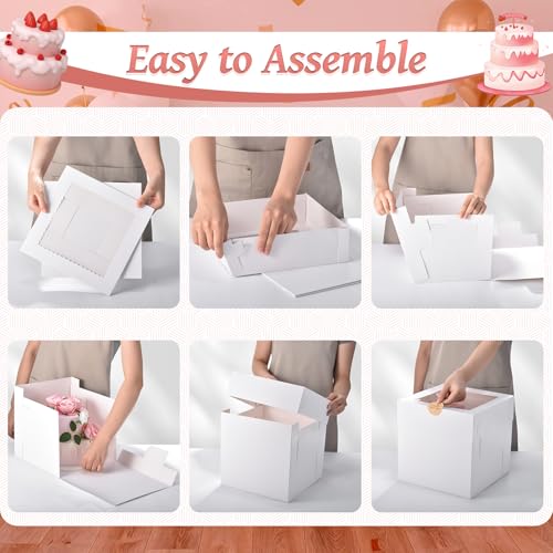 12Pcs Cake Boxes, 10x10x10 Inches Tall Cake Boxes with Window, White - color: White, size: 10x10x10inch