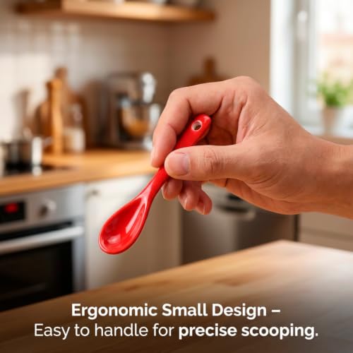 Mini Spoons for Spices, Ceramic Spoon 3.5 inch, Espresso Spoons - color: Red spoon A set of 4