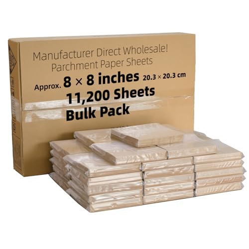 8x8-11200 Bulk Sheets Commercial Grade Parchment Paper Squares - color: Brown, size: 8"x8" (20.3x20.3cm) - 11200 sheets