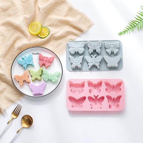 2 PACK 6 Design Butterfly Shaped Silicone Molds, 3D Butterfly Themed Baking Mould Tray DIY Baking Tool for Chocolate Cake Dessert Candy Mousse Pastry Candy Polymer