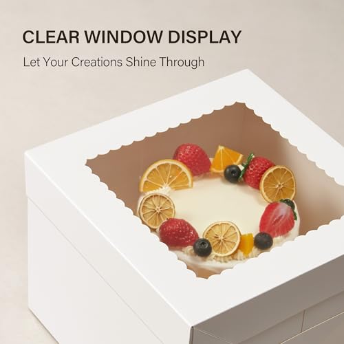 Kootek 4 Pack Cake Boxes 10 inch, 10x10x8 Tall Cake Box with Clear Window - size: 10x10x8 in
