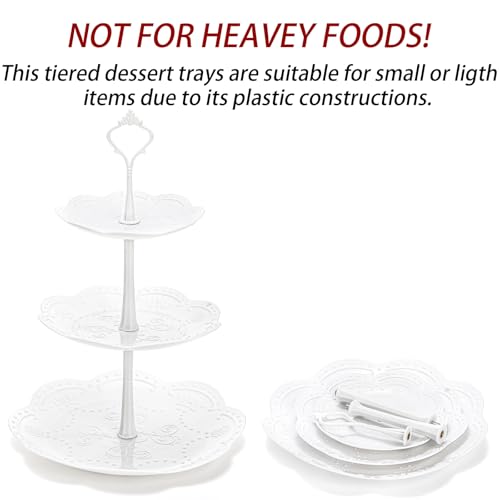 Tosnail 3 Pack 3 Tiers White Plastic Cupcake Stand Dessert Stand Tiered Serving Trays - Round, Square, Flower - color: White