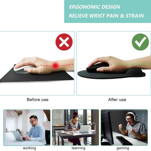 Mouse Pad with Wrist Support, Ergonomic Mouse Pad with Memory Foam Wrist Rest Cushion, Non-Slip Rubber Base Gaming Mice Pad for Home Office Computer Laptop, Grey - color: Grey