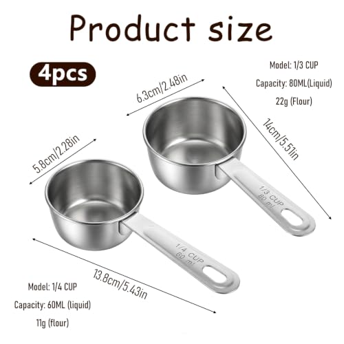 4 Pcs Measuring Cup, 1/4 1/3 Cup Stainless Steel Measuring Cups