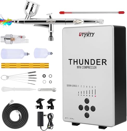 Airbrush Kit with Air Compressor,Portable 27PSI 7 Pressure Levels, 35dB Ultra-Quiet,Dual-Action 0.3mm Airbrush Gun for Beginners,Painting,Models,Makeup,Crafts & Cake Decor