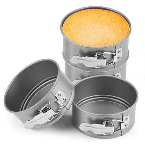 4 Pcs 4 Inch Nonstick Springform Cheesecake Pan with Removable Bottom Gray - color: Gray, size: 4 Inch