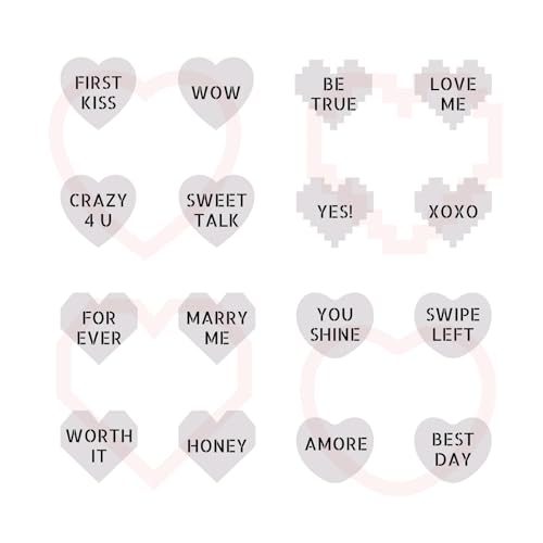 Mini Heart Cookie Cutter with Text Stencils Bundle, Small Heart Fondant Cutter & Embossing Stencil Set, DIY Baking Tools for Cookie, Cake, Cupcake, Chocolate, Pastry Decoration - style: Conversation Heart Mini
