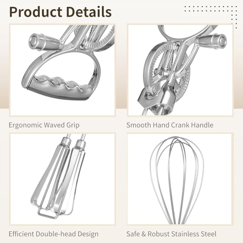 Rotary Egg Beater Set, Manual Rotating Beater with Mixer, Spring Whisk, Semi-automatic Whisk, Silicone Brush, and Spatula, Household Double-head Hand Push Ehisk Accessories