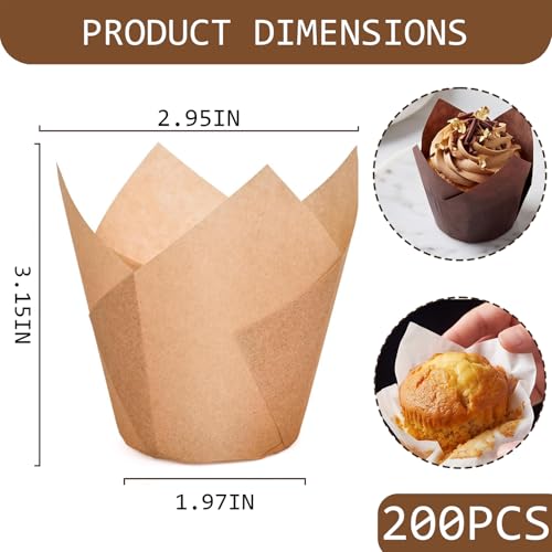 3-Color Tulip Cupcake Liners,200 Count,4 oz Baking Cups for Wedding Cakes