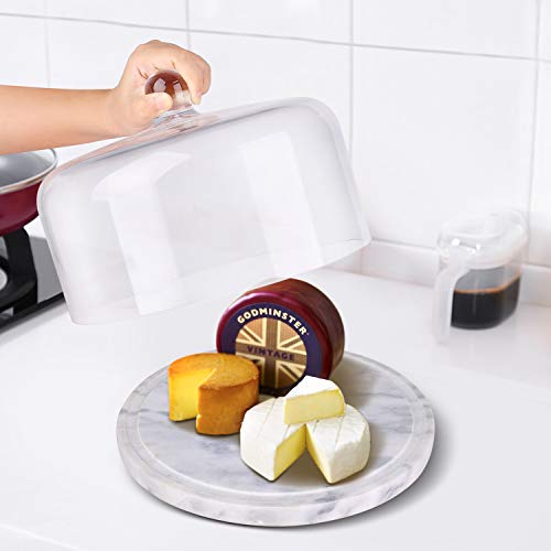 Flexzion Marble Cake Stand with Lid Round Glass Cover Glass Dome Cake Saver Cheese Holder Serving Platter Stone Cake Stand Cutting Board Slab Set for Kitchen Dining Bakery Pastries Display, 11 Inches - size: 11 Inch