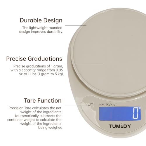Small Digital Kitchen Scale Food, Scale for Baking Cooking, 11lb/5kg, Khaki - color: oatmilk