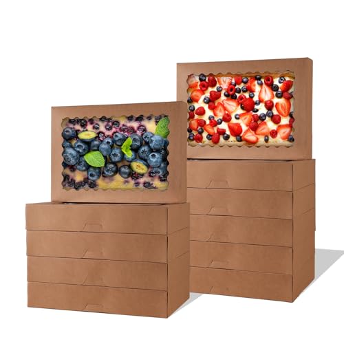 24pcs Bakery Boxes with Window, 14x10x2.5 Inch cookie Boxes, Brown - color: Brown, size: 14*10*2.5inch/24pcs
