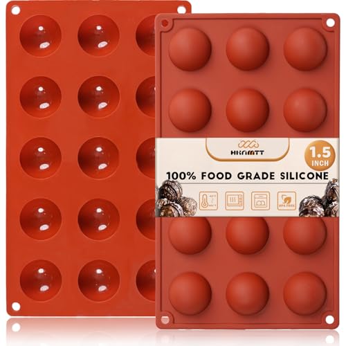 HKNMTT Silicone Semi-Sphere Molds 15 Cavities 2-Pack 1.5" for Chocolate Truffles Jelly Fat Bombs Gelatina, Small Baking Round Half Sphere Candy Moulds, Homemade Freeze Food Grade BPA Free Oven Safe - style: 1.5" Semi Sphere 2PCS