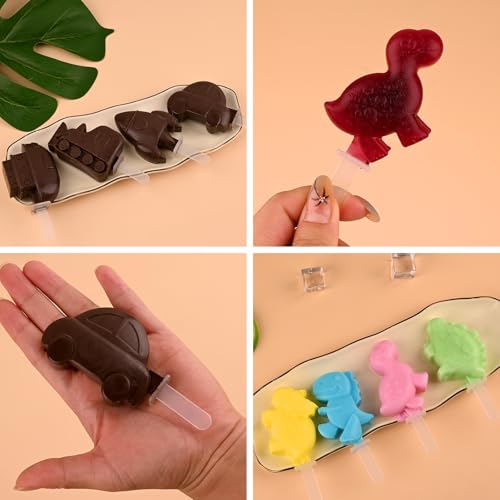 WMKGG Cartoon Silicone Popsicle Molds for Kids, 2 PCS Popsicles Molds - color: Dinosaur