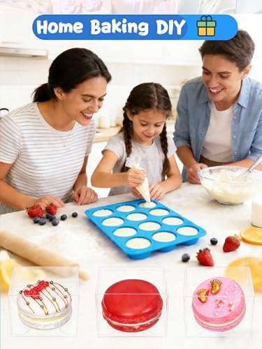 3 Pcs Round Chocolate Cookie Molds Set,12-Cavity Silicone Mold with 30 Clear Treat Boxes, Round Baking Mold for Candy, Mini Cake, Individually Wrapped Cakesicle Party Favor Packaging - color: 2pc- 8 Cup Round (Purple)