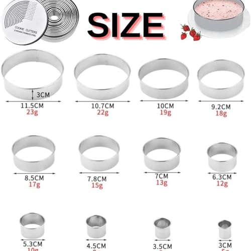12 Pieces Round Cookie Cutter Set, Stainless Steel Circle Pastry Cutters