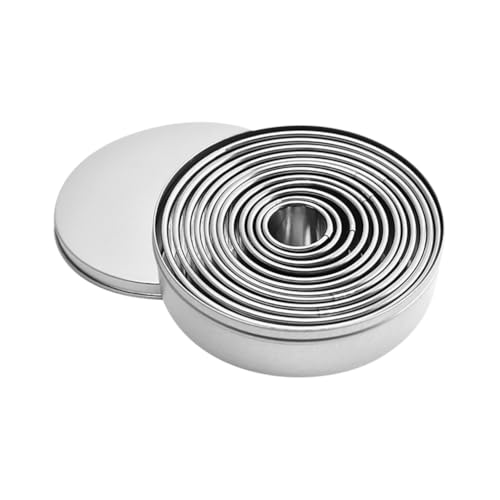 12 Pcs Stainless Steel Round Biscuit Cutters Circle Cookie Cutter Cake Cutter Ring Mold Biscuit Baking Cutter Dough Pastry Cutter Cookie Cutting Mold with Storage Box