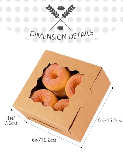 qiqee Cookie Box with Window 6"x6"x3" 240Pcs Bakery Box Brown - color: Brown, size: 6x6x3"/240packs