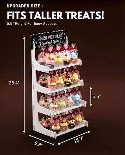 HOTCAN Cookie Display Stand for Bakers & Vendors with Acrylic Front | Wooden Dessert Stand with Chalkboard Sign for Market Booths, Craft Fairs & Events | 4 Tiered Cookie Display for Cupcakes, Muffins & Pastries (White) - color: White, size: 4 Tier