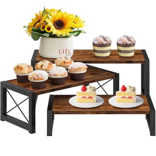 ELITEROO 3 Tier Cupcake Stand & Wood Display Risers, Dessert Stands for Cup Cake or Food, Riser Display Stand for Perfume Collectibles, Tiered Shelf Organizer for Market Retail Vendors, Rustic Brown - color: 3 Tier, Rustic Brown