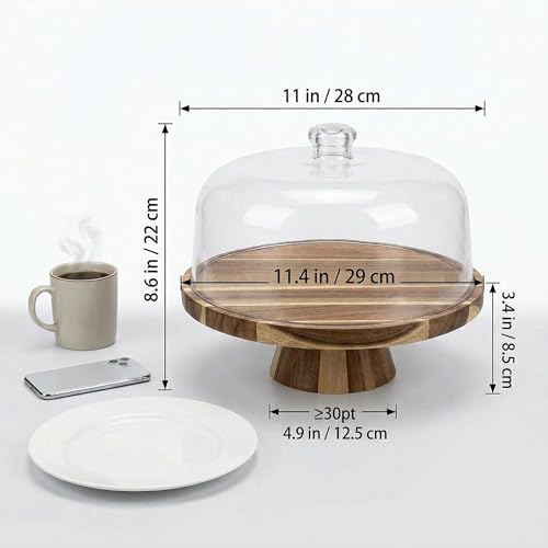 Acacia Wood Cake Stand with Lid 11.4" Charcuterie Board With Lid Multiuse Wooden Cake Stand with Dome Acrylic 6 in 1 Wood Cake Stand With Lid - color: Brown