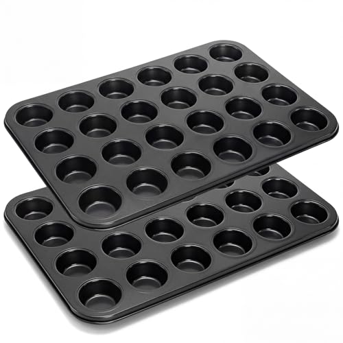 Kingrol 2 Pack Petite Mini Muffin Pan, 24-Cup Nonstick Carbon Steel Mini Cupcake Pan, Bite-Size Muffin Tin for Brownie Bites, Egg Bites, Candy and Mini Desserts