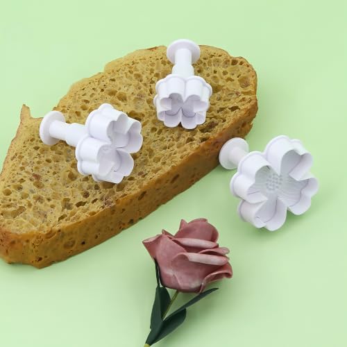 6PCS Flower Plunger Cookie Cutters Set, Cake Decorating Fondant Mold, Mini Plastic Fondant Molds for Cake Decorating Sugarcraft Baking Tools DIY Dessert Sculpting Kitchen Accessories - size: Flower