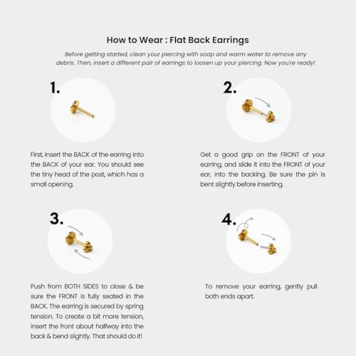 20G/18G/16G Titanium Flat Back Earrings, Threadless Nose Stud Tiny Stud Earrings, Cartilage Tragus Piercing Jewelry Conch Helix Stud - color: Dot (gold 3pcs), size: 20ga(0.8mm)