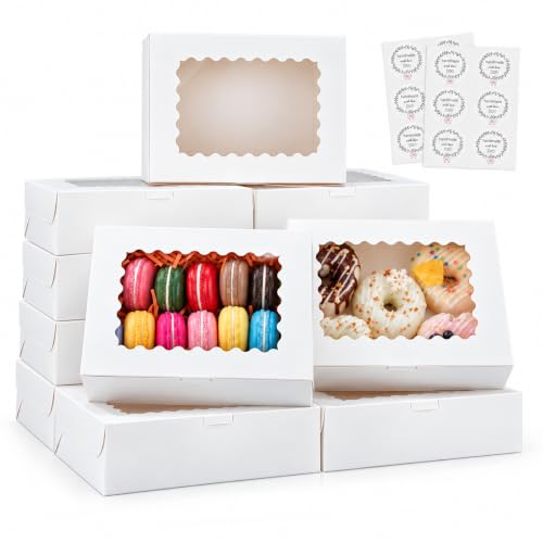 50pcs 8x6x2.5 Inch Cookie Boxes with Window White Bakery Boxes Pastry Boxes,Treat Boxes Strawberry Boxes for Chocolate Covered Strawberries,Muffins