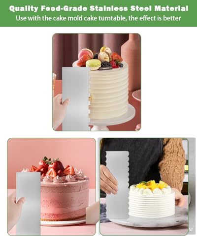 3PCS Stainless Steel Cake Scraper Set, Frosting Scraper Tools - color: Stainless Steel 3PCS