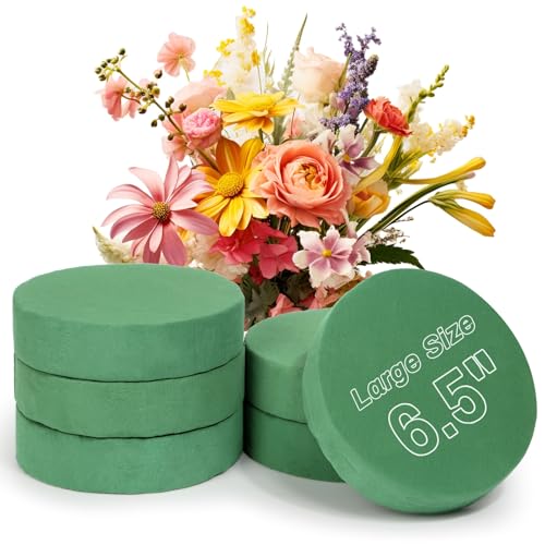 6 Pcs Round Floral Foam Blocks for Flower Arrangements (Diameter6.5”) Large Wet and Dry Green Flower Florist Foam Round for Fresh and Artificial Flowers, Plant Decorations - size: Diameter 6.5"