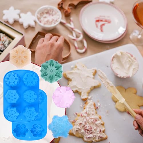 Snowflake Silicone Mold Christmas Molds DIY Large Snow Molds for Chocolate Fondant Cookies Ice Cube and Candles Soap Molds Cup Cake Molds Silicone Baking Molds for Xmas New Year Decor - color: Blue