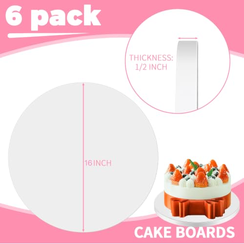 16 Inch Cake Board Drums Round, 6-Pack, White, Sturdy 1/2" Thick Heavy Or Multi-Tiered Cakes for Bithday Wedding Party. (16inch(6pack)) - size: 16inch(6pack)