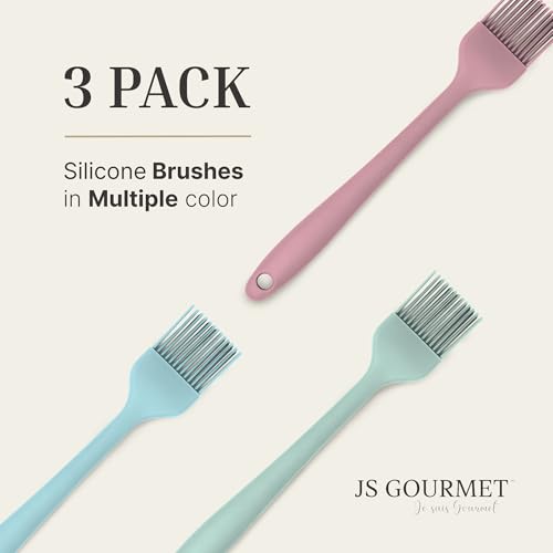 JS Gourmet Silicone Small Basting & Pastry Brush, Pastel Multicolor, 3-Pack