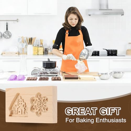 uxcell Cookie Stamp Wooden Cookie Cutter Two-Hole House Snowflake