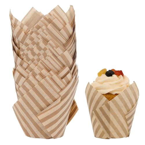 50 Pcs Tulip Cupcake Liners for Baking Cups, Natural Striped - color: Natrual Stripe