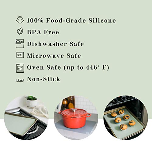 The Silicone Kitchen Reusable Silicone Oven Baking Mats Gift Set Bundle, 2 Half-Sheet, 2 Quarter-Sheet, Sage Green, Dark Gray - color: Green, size: Gift Set (2 Half + 2 Quarter Sheets)