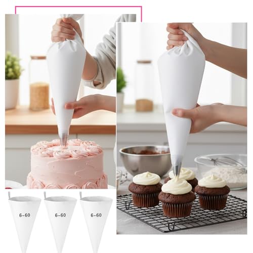 8 Pack 24 Inch Reusable Piping Bags, Cotton Cloth Pastry Bags with Plastic Coating, Large Canvas Cake Decorating Bag for Frosting, Icing, Cupcakes, Cookies