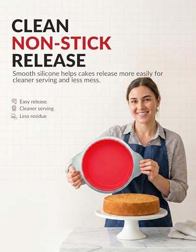 Boxiki Kitchen 9 Inch Non-Stick Silicone Round Cake Pan with Steel Frame Handles - Perfect for Baking Delicious Round Cakes - style: 9" Round Silicone Cake Pan
