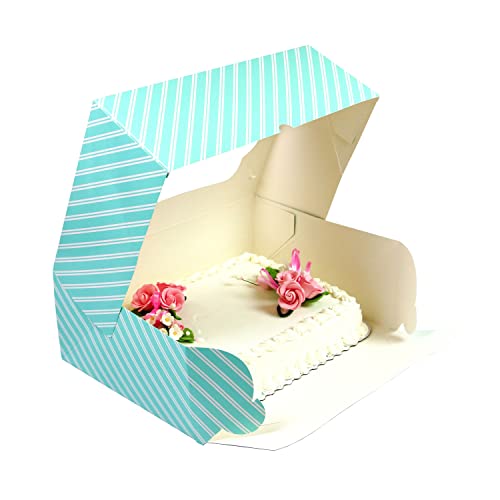 Global Sugar Art 14x10x5 Inch Quarter Sheet Box with Window, Blue, 5-Count - color: Blue Stripe
