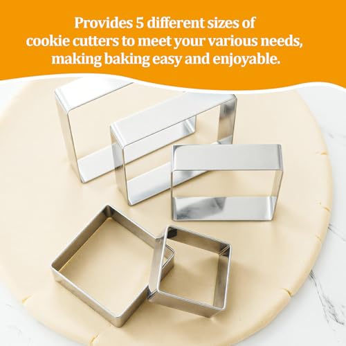 Square Cookie Cutter,5 PCS Stainless Steel Square Biscuit Molds,Pastry Molds Fondant Cake Cookie Cutter Set,Plaque Cookie Cutters - size: Square