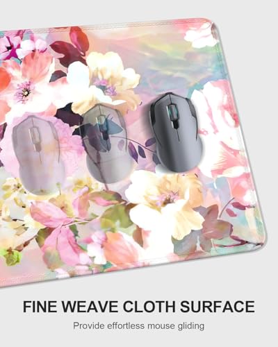 Large Mouse Pad with Wrist Rests for Keyboard & Mouse, Thick Soft Ergonomic Memory Foam Wrist Supports, Big & Long Desk Mat 35.5 x 15.7 in, for Office Gaming Computer, Pink Flowers - color: Watercolor Pink Flowers
