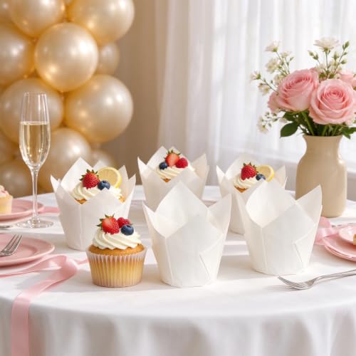 250Pcs Tulip Cupcake Liners,Parchment Paper Cupcake Liner in Standard Size - color: White