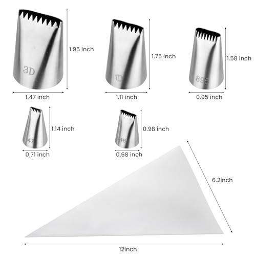 Kasmoire 5Pcs Basketweave Piping Tip Set,Stainless Steel Half Row Braided Flower Mouth Nozzles with 10Pcs Disposable Piping Bags,Braided Decorating Tube Nozzle Tips Set